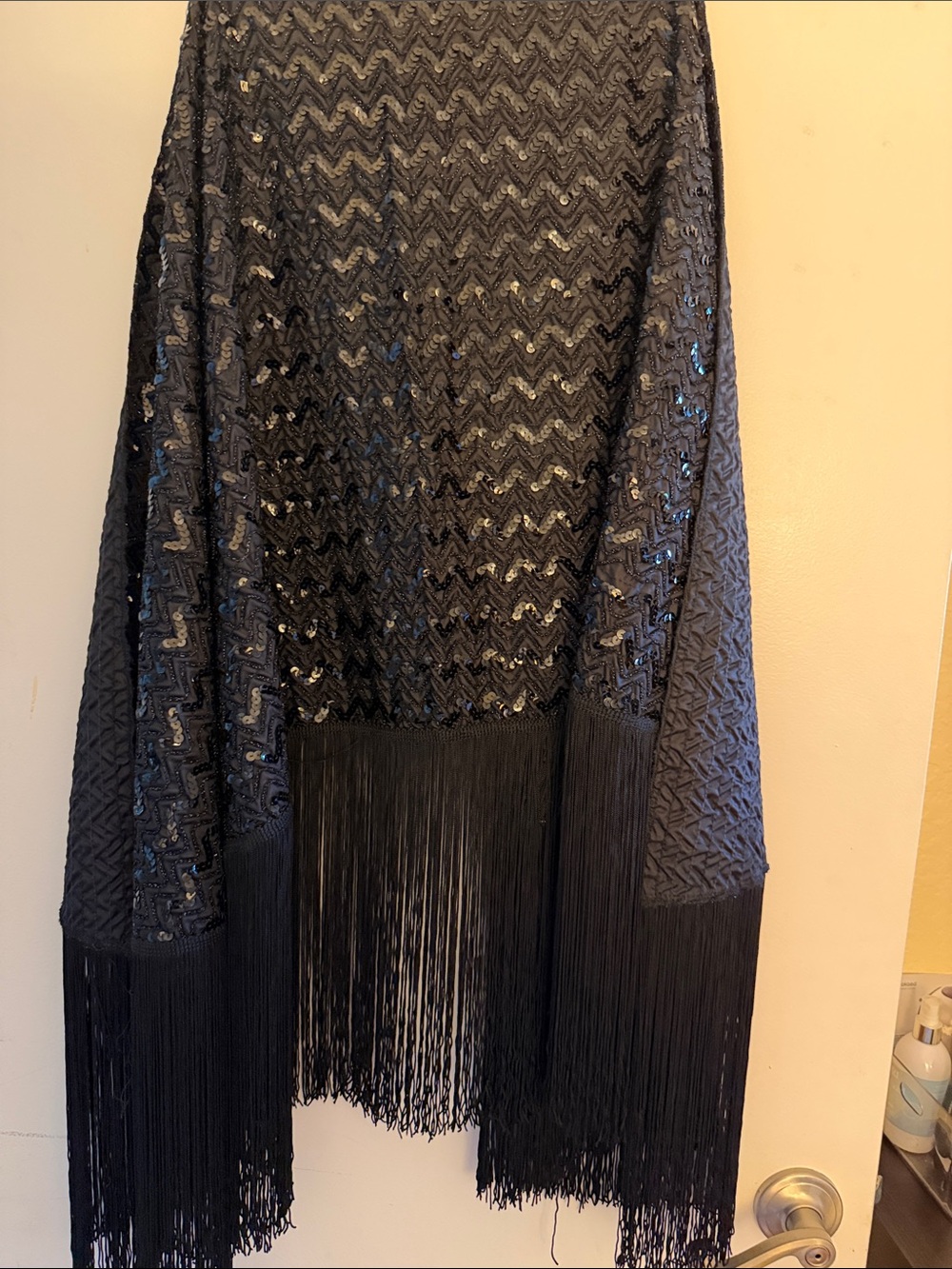 Black Sequin Fringe Shawl